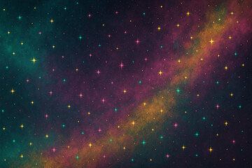 Wall Mural - A colorful cosmic scene filled with stars and a vibrant galaxy, set against a dark background, evoking a sense of wonder and the vastness of space.