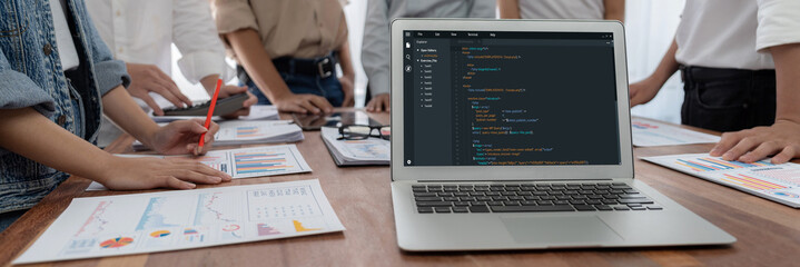 Software development programming on computer screen for brisk application and program coding