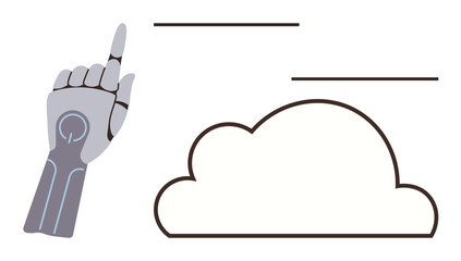 Wall Mural - robotic hand gesturing toward a cloud, symbolizing cloud computing, ai, and future technology. ideal