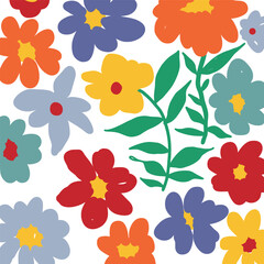 Wall Mural - hand-drawn colorful botanical pattern element, vector doodle floral background, minimal botanical ar