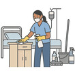 © Сергей козачко - Hospital cleaning staff: essential worker sanitizing patient room hygienically