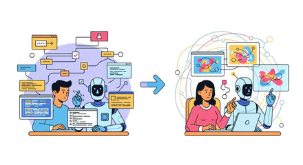 Human And Robot Working Together On Project Automation Process