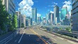 Stunning photo of asphalt road and a modern city depicted in anime style.