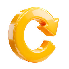 Vibrant 3D yellow refresh arrow icon, ideal for web design, app development, and UI elements