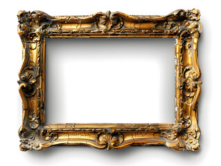 clean macro photograph featuring ornate gold frame antique empty picture framework for artwork displ