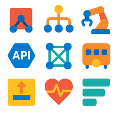 Colorful flat icons for technology and automation concepts