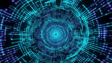 Wall Mural - Abstract digital tunnel of glowing blue and purple lines, creating a futuristic visual effect.
