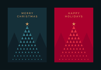 Wall Mural - Christmas Greeting Card Design with Geometric Christmas Tree Design. Merry Christmas and Happy Holidays Greeting Card or Xmas Party Invitation Vector Design Template.