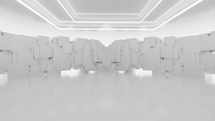 Wall Mural - Abstract White Geometric Room with Layered Panels looping animation