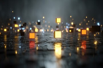 Digital cityscape of glowing cubes