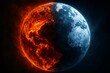 © MdLutfur - A stunning visual of Earth split into two extremes, with one side engulfed in fiery orange flames and the other in icy blue, symbolizing contrast.