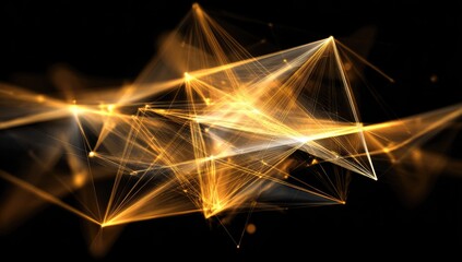 Abstract golden network design on black background