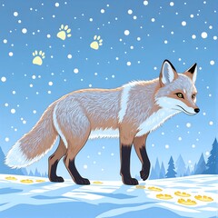 Wall Mural - A playful arctic fox wanders through a snowy landscape