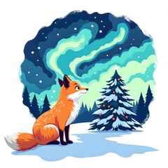 Canvas Print - A fox under the aurora sky