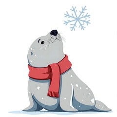Wall Mural - Adorable seal enjoying a snowflake in a chilly wonderland