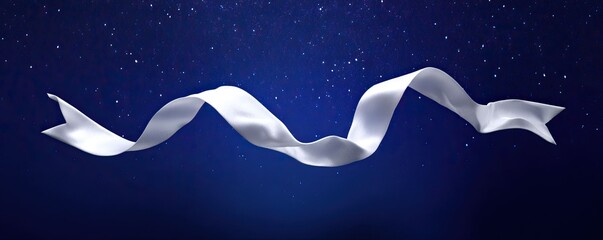 Wall Mural - A white ribbon elegantly swirls against a deep blue starry backdrop
