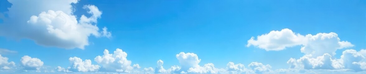 Wall Mural - Vast, blue daytime sky, fluffy white cumulus clouds scattered across a brilliant azure expanse Perfect for weather, nature, or travel themes Ideal background , sunshine, expanse