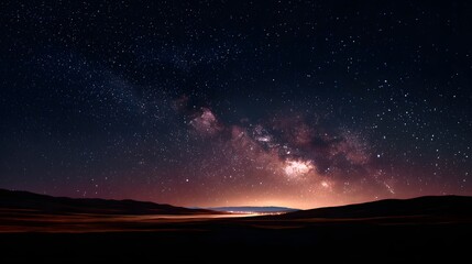 Wall Mural - Vast Night Sky Filled with Stars and the Milky Way Over a Tranquil Horizon at Twilight