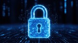 Digital glowing blue lock icon symbolizing cybersecurity data protection digital security technology concept cyber safety lock protection encryption privacy security system digital 