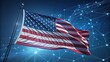 © Asikurrahaman - United States flag waving against a futuristic network backdrop of connections