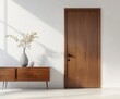 © Rattanachai - Modern Minimalist Interior Featuring a Dark Brown Wooden Door and Console