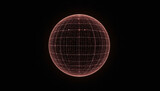 AI generative illustration of a digital grid sphere illuminated with glowing red particles on a dark background, symbolizing futuristic technology, data, and abstract energy.