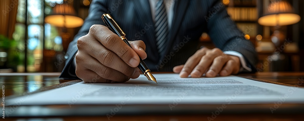 Businessman signing a contract on a luxury desk with a fine pen Stock ...
