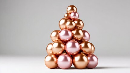 Wall Mural - christmas tree made of gold and pink balls. the tree is tall and has many balls on it