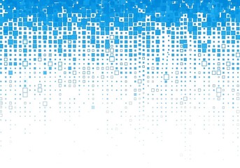 Abstract blue and white pixelated pattern fading from top to bottom, isolated on white background
