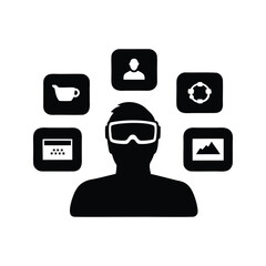 A person using virtual reality displaying different applications, isolated on white