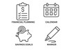 © Bohdan - Financial planning essentials: calendar, savings goals, and marker icons