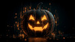 © Ashgan - A glowing Halloween shiny black pumpkin Jack-O’-Lantern designed in a futuristic digital technology style on black background