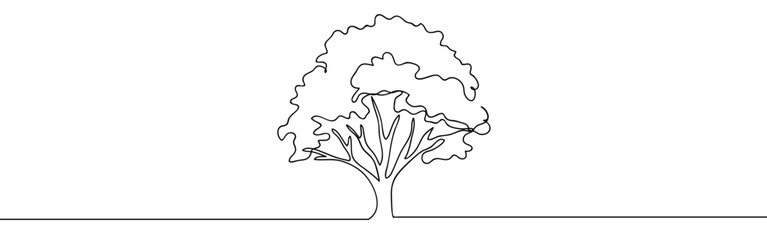 Wall Mural - Continuous line of a big tree. Vector art line on transparent background. Editable stroke.