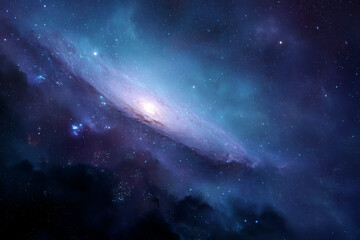Wall Mural - A dark blue sky with a large spiral galaxy in the center