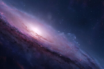 A galaxy with a purple center and a blue background