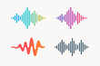 © Fabian - Audio spectrum sound wave vector icon set. Colorful music and voice track equalizer graphics. Soundwave, frequency, amplitude, pulse, and rhythm signal icons for podcast.