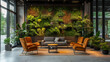 © Fatima Sial - Modern Office Lounge with Living Wall: A stylish and inviting modern office lounge featuring a striking living wall, comfortable seating, and a welcoming atmosphere.