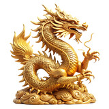 Chinese golden dragon statue isolated on white background PNG.AI Generated.