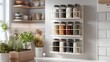 © vanilnilnilla - Minimalist kitchen wall spice rack with labeled jars