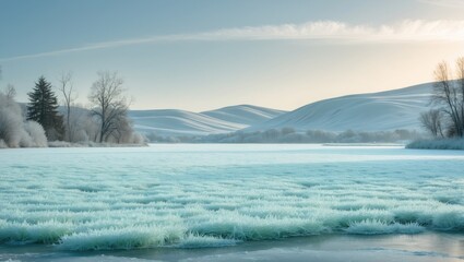 Wall Mural - vivid view of green terrain covered by a glass-like ice sheet