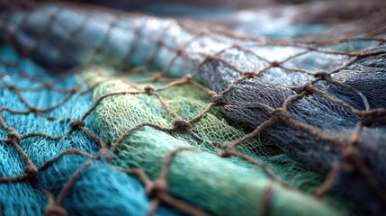 Fishing net texture with ocean colors (muted blues and greens)