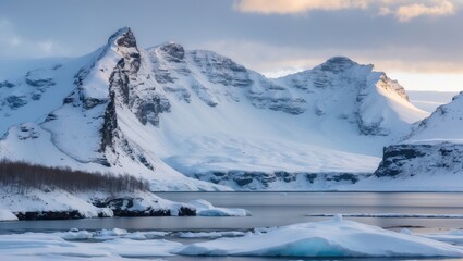 Wall Mural - frozen mountain range during winter at a historic national park