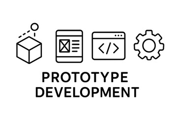 prototype development icon set for mvp. vector line icons for ui, ux, app and web design process. in