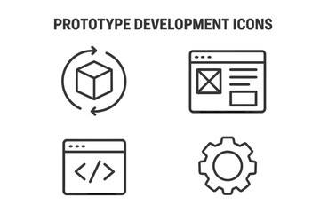 prototype development line icon set. mvp, ui, and ux design process concepts. icons for 3d model ite