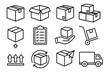 © Marie - Shipping and delivery line icon set. Logistics and e-commerce vector symbols. Includes cardboard box, parcel, truck, return, checklist for freight and cargo business.