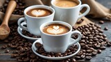 White cups filled with coffee to start your day