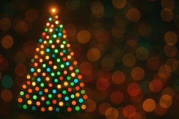 Wall Mural - Decorative string lights on a Christmas tree featuring soft bokeh glow