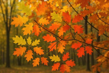 Wall Mural - colorful autumn oak foliage branches