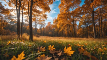 Wall Mural - enchanting autumn forest view with soft focus effect