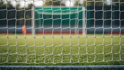 Looking through the soccer net from behind